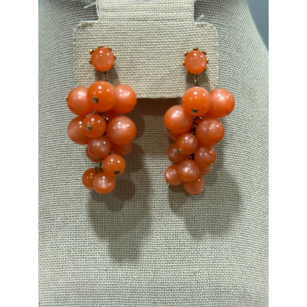 Vintage Grape Cluster Orange Moon Glow Earrings Mid-Century‎ Clip-On